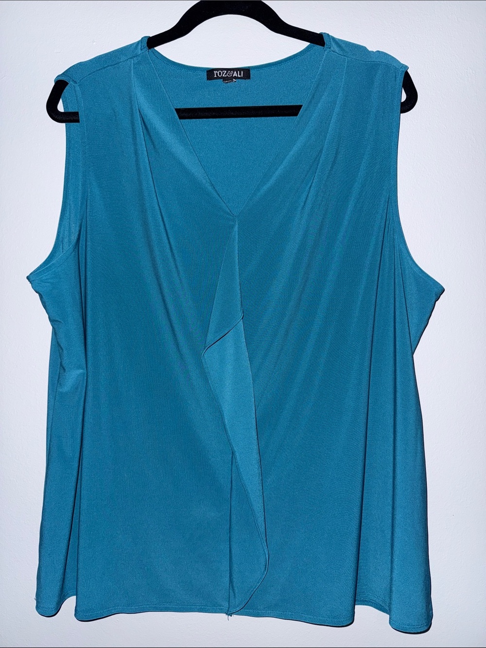 Roz & Ali Teal Sleeveless V-Neck Draped Front Blouse